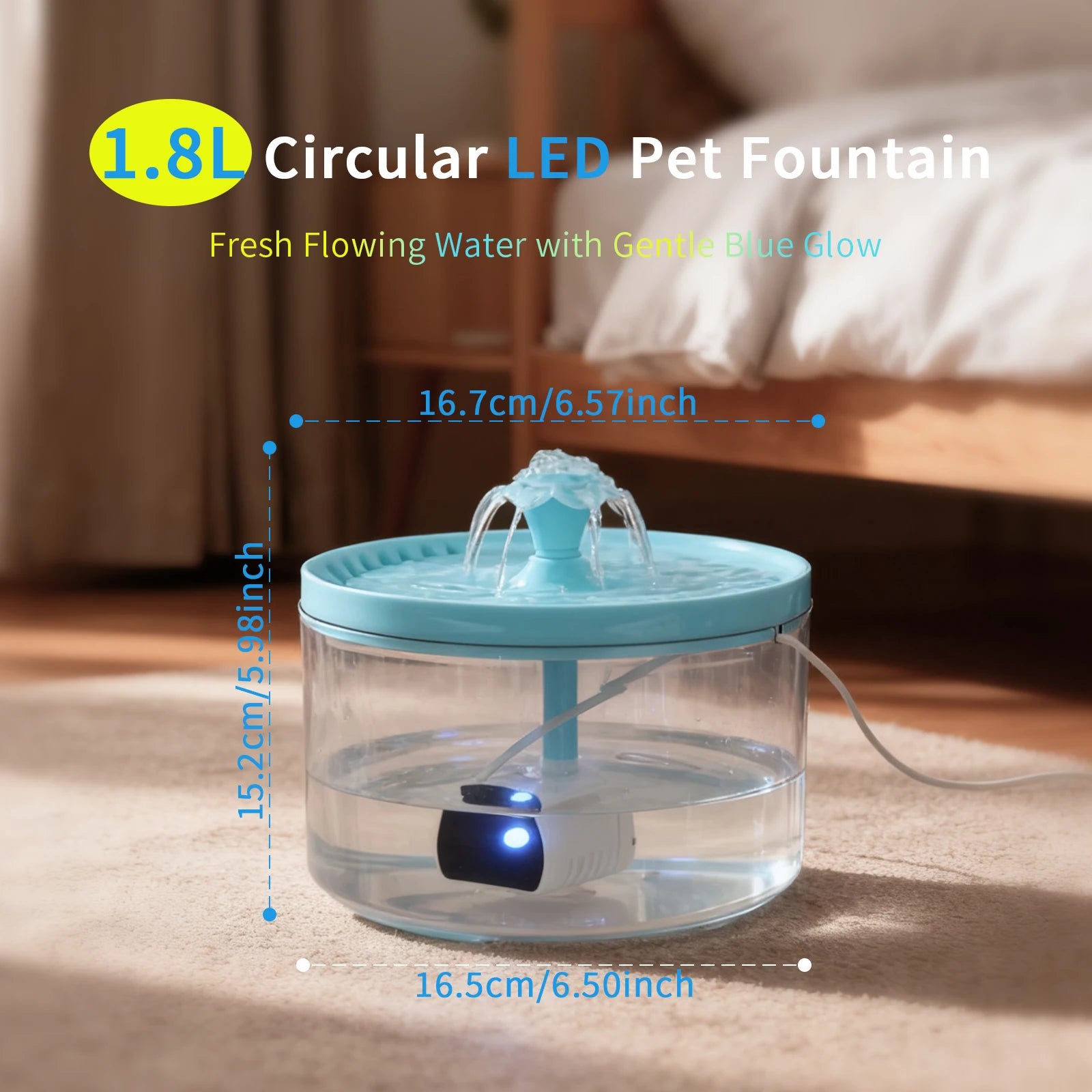 Cat Water Fountain, 1.8L/60.87oz, Pet Drinking Fountain, Fresh Drinking Water, USB Powered - Gift for Cats and Small Dogs